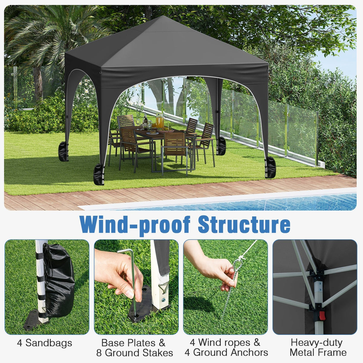 10 X 10 FT Pop up Canopy Tent with 4 Removable Sidewall-Gray view 8
