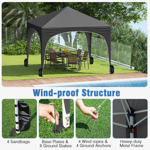 10 X 10 FT Pop up Canopy Tent with 4 Removable Sidewall-Gray view 8