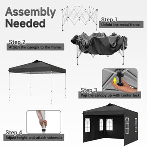 10 x 10 FT Pop Up Canopy Tent with 4 Sidewalls and Adjustable Height Waterproof-Black view 4