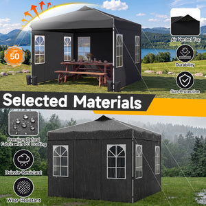 10 x 10 FT Pop Up Canopy Tent with 4 Sidewalls and Adjustable Height Waterproof-Black view 6