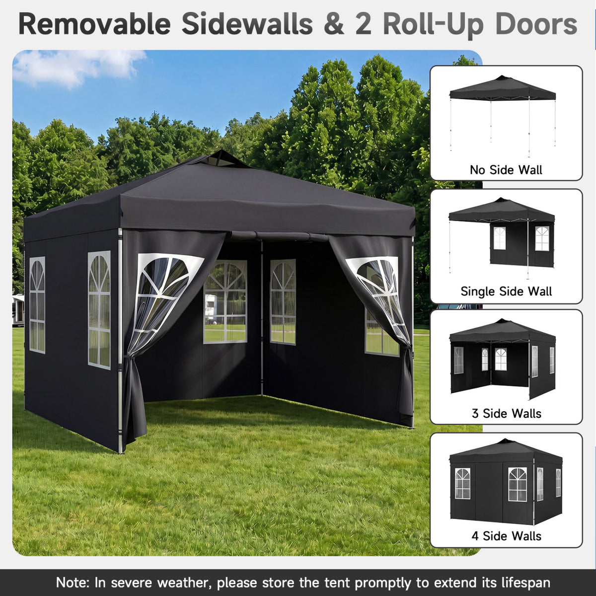 10 x 10 FT Pop Up Canopy Tent with 4 Sidewalls and Adjustable Height Waterproof-Black view 7
