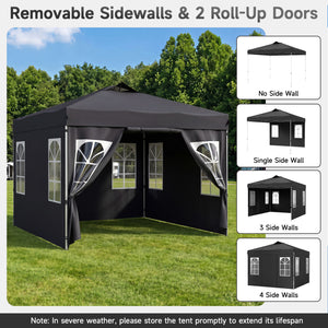 10 x 10 FT Pop Up Canopy Tent with 4 Sidewalls and Adjustable Height Waterproof-Black view 7