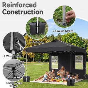 10 x 10 FT Pop Up Canopy Tent with 4 Sidewalls and Adjustable Height Waterproof-Black view 8