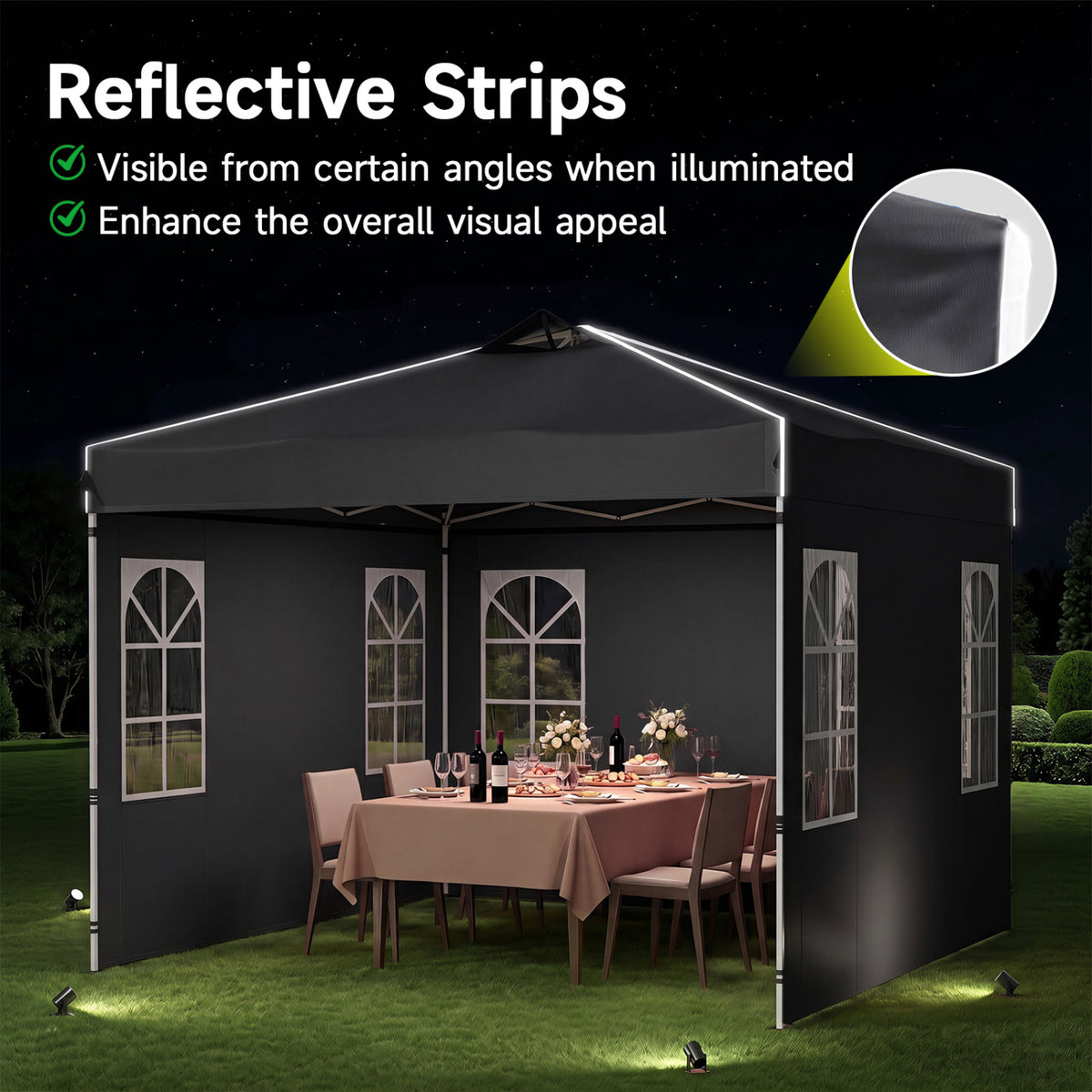 10 x 10 FT Pop Up Canopy Tent with 4 Sidewalls and Adjustable Height Waterproof-Black view 9