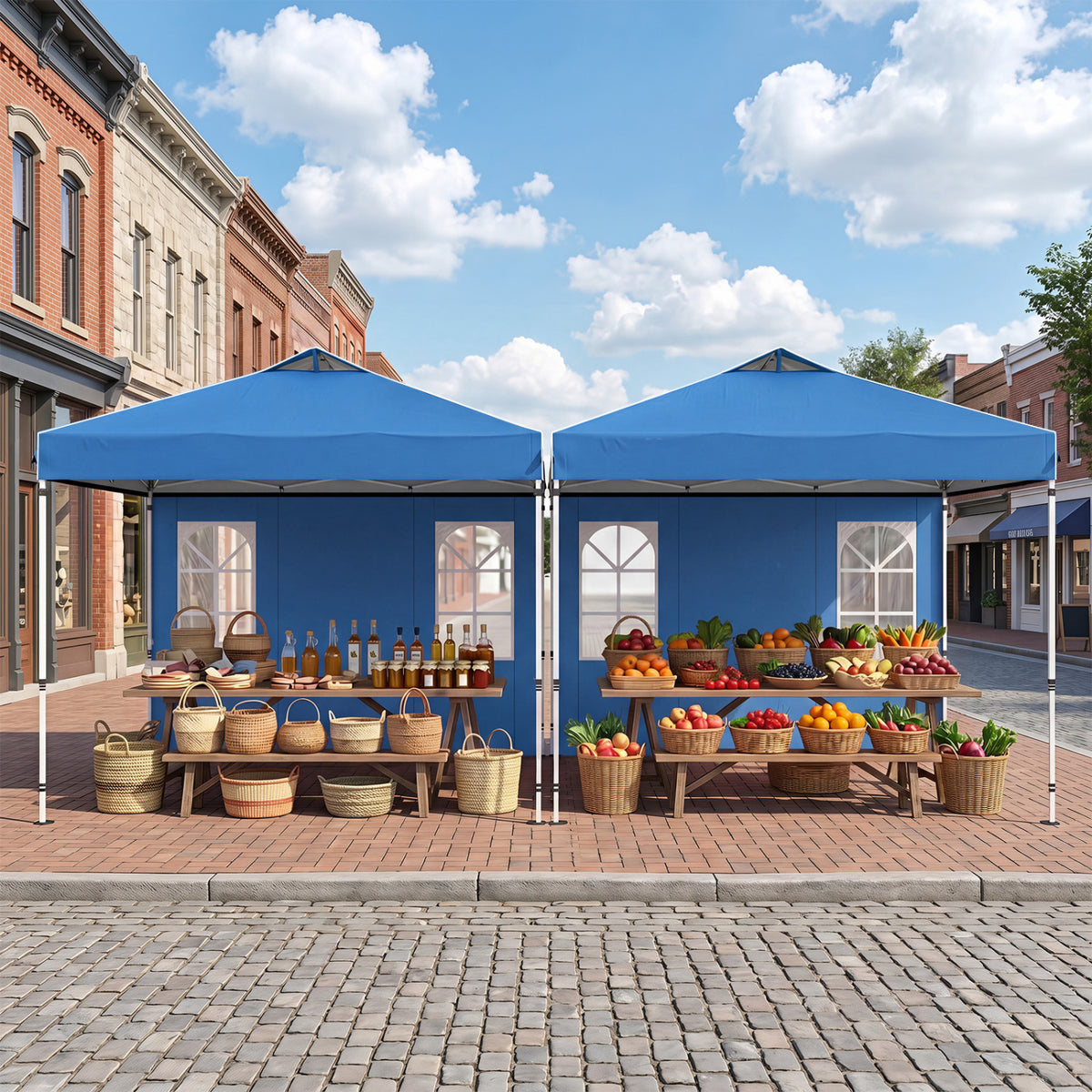 10 x 10 FT Pop Up Canopy Tent with 4 Sidewalls and Adjustable Height Waterproof-Blue view 2