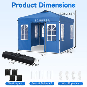 10 x 10 FT Pop Up Canopy Tent with 4 Sidewalls and Adjustable Height Waterproof-Blue view 3