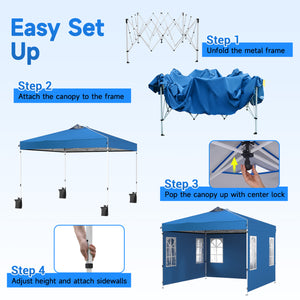 10 x 10 FT Pop Up Canopy Tent with 4 Sidewalls and Adjustable Height Waterproof-Blue view 4