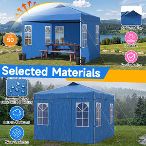 10 x 10 FT Pop Up Canopy Tent with 4 Sidewalls and Adjustable Height Waterproof-Blue view 6