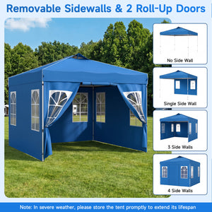 10 x 10 FT Pop Up Canopy Tent with 4 Sidewalls and Adjustable Height Waterproof-Blue view 7