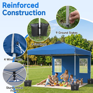 10 x 10 FT Pop Up Canopy Tent with 4 Sidewalls and Adjustable Height Waterproof-Blue view 8