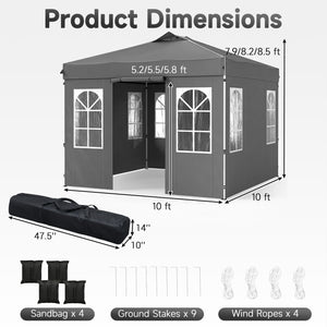 10 x 10 FT Pop Up Canopy Tent with 4 Sidewalls and Adjustable Height Waterproof-Gray view 3