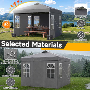 10 x 10 FT Pop Up Canopy Tent with 4 Sidewalls and Adjustable Height Waterproof-Gray view 6