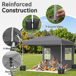 10 x 10 FT Pop Up Canopy Tent with 4 Sidewalls and Adjustable Height Waterproof-Gray view 8