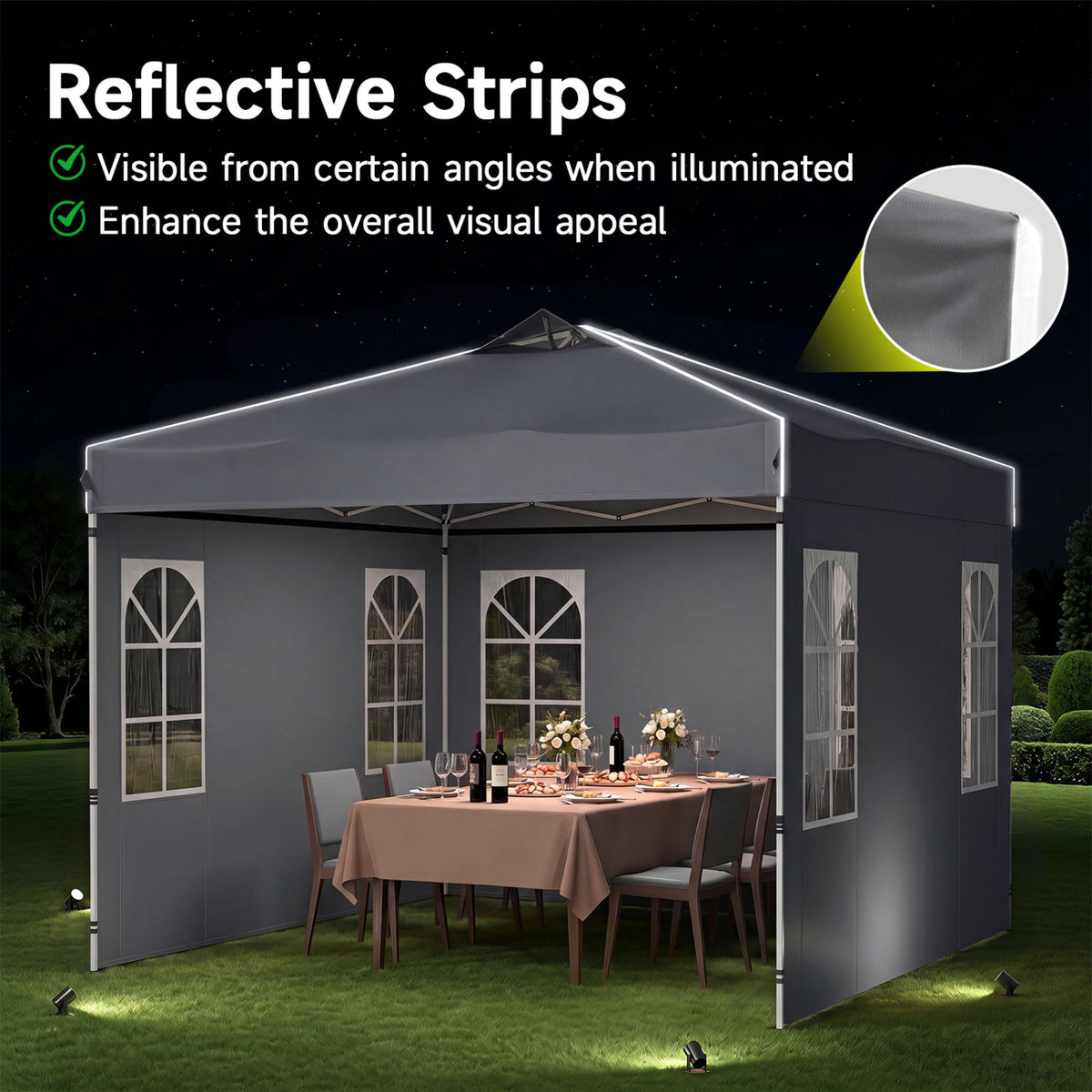 10 x 10 FT Pop Up Canopy Tent with 4 Sidewalls and Adjustable Height Waterproof-Gray view 9
