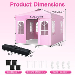 10 x 10 FT Pop Up Canopy Tent with 4 Sidewalls and Adjustable Height Waterproof-Pink view 3