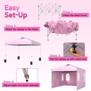 10 x 10 FT Pop Up Canopy Tent with 4 Sidewalls and Adjustable Height Waterproof-Pink view 4