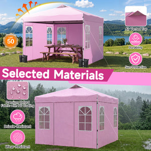 10 x 10 FT Pop Up Canopy Tent with 4 Sidewalls and Adjustable Height Waterproof-Pink view 6