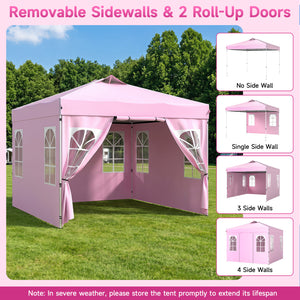 10 x 10 FT Pop Up Canopy Tent with 4 Sidewalls and Adjustable Height Waterproof-Pink view 7