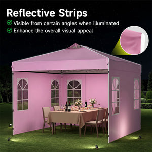 10 x 10 FT Pop Up Canopy Tent with 4 Sidewalls and Adjustable Height Waterproof-Pink view 9