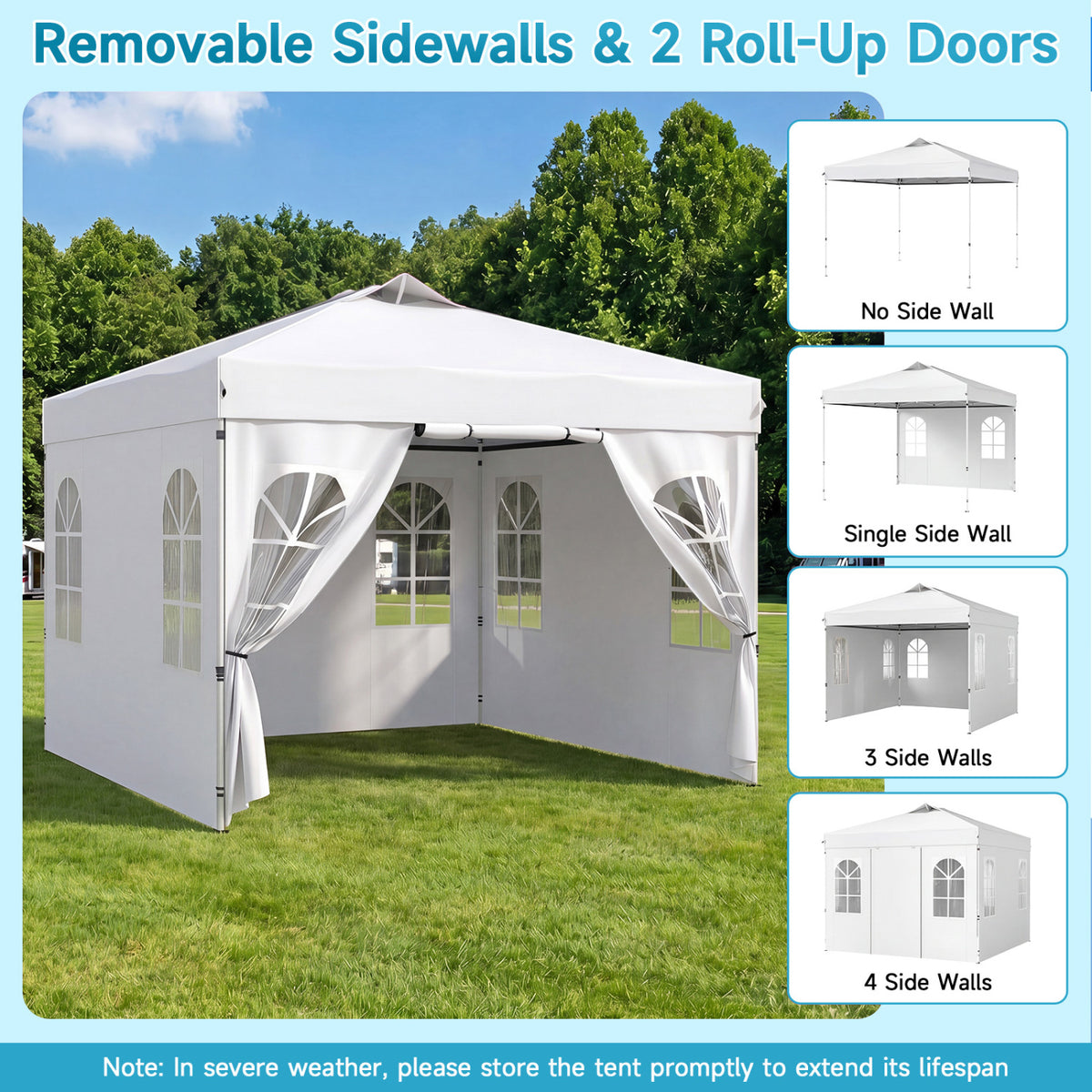 10 x 10 FT Pop Up Canopy Tent with 4 Sidewalls and Adjustable Height Waterproof-White view 7