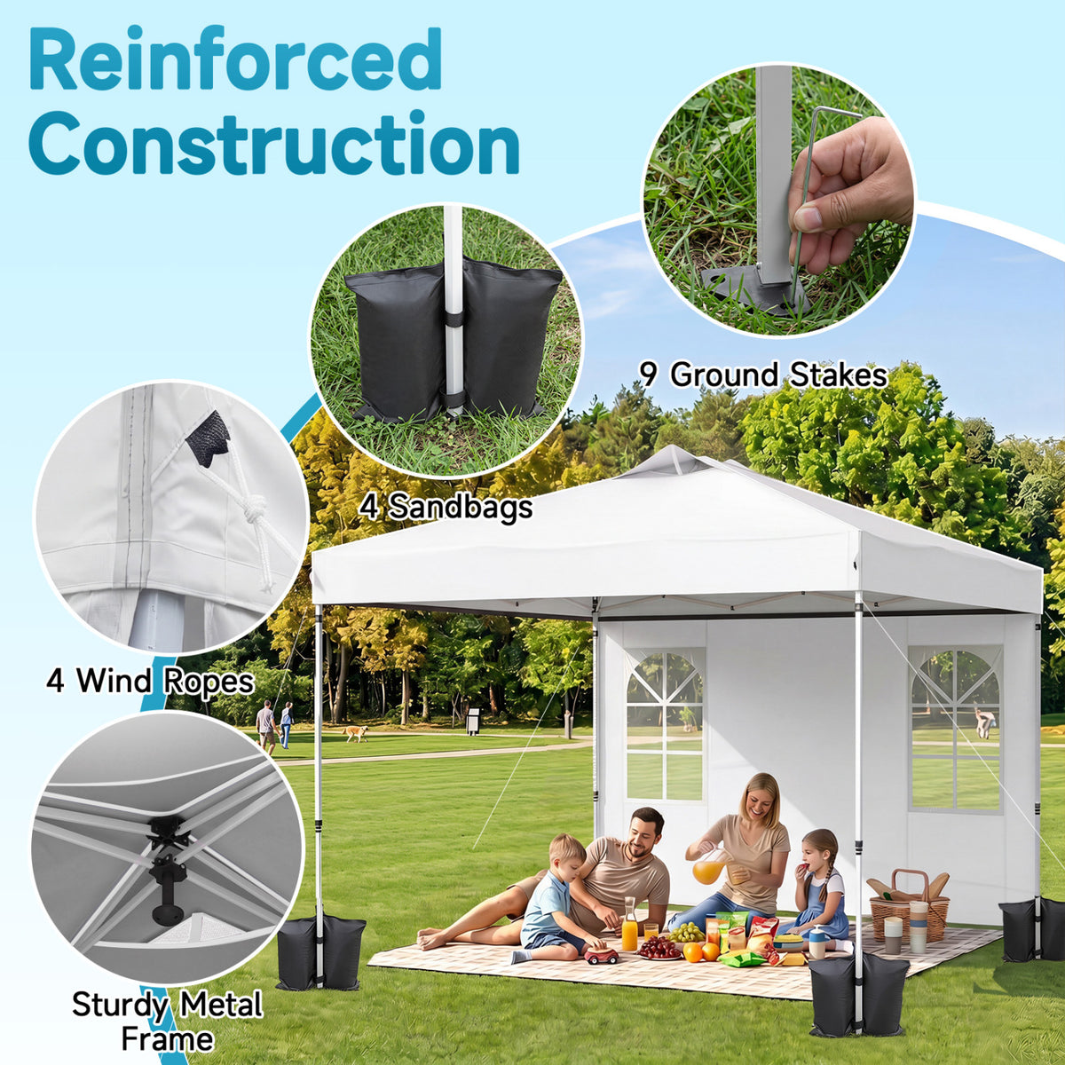 10 x 10 FT Pop Up Canopy Tent with 4 Sidewalls and Adjustable Height Waterproof-White view 8
