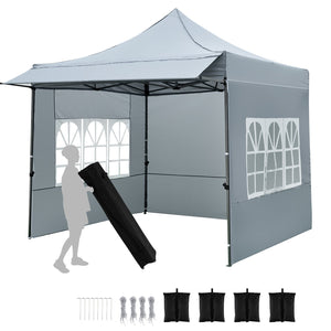 10 x 10 FT Pop up Canopy Tent with Sidewalls and Awning for Party Picnic Event-Gray