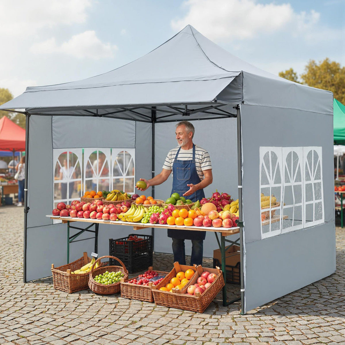 10 x 10 FT Pop up Canopy Tent with Sidewalls and Awning for Party Picnic Event-Gray view 2