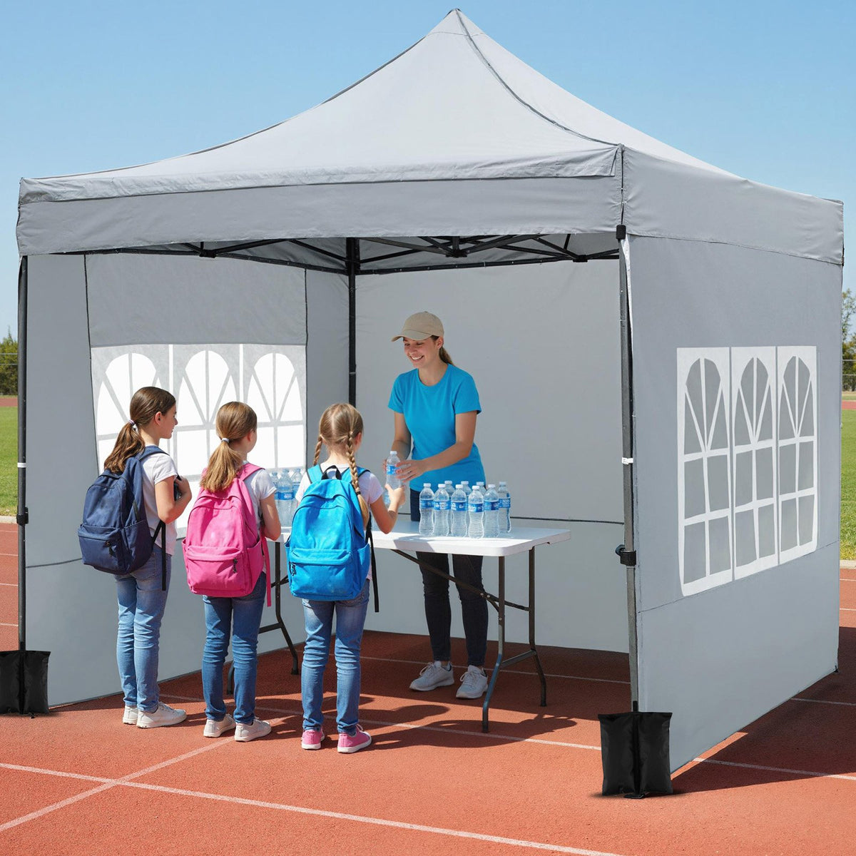 10 x 10 FT Pop up Canopy Tent with Sidewalls and Awning for Party Picnic Event-Gray view 3