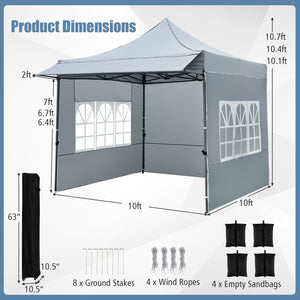 10 x 10 FT Pop up Canopy Tent with Sidewalls and Awning for Party Picnic Event-Gray view 4