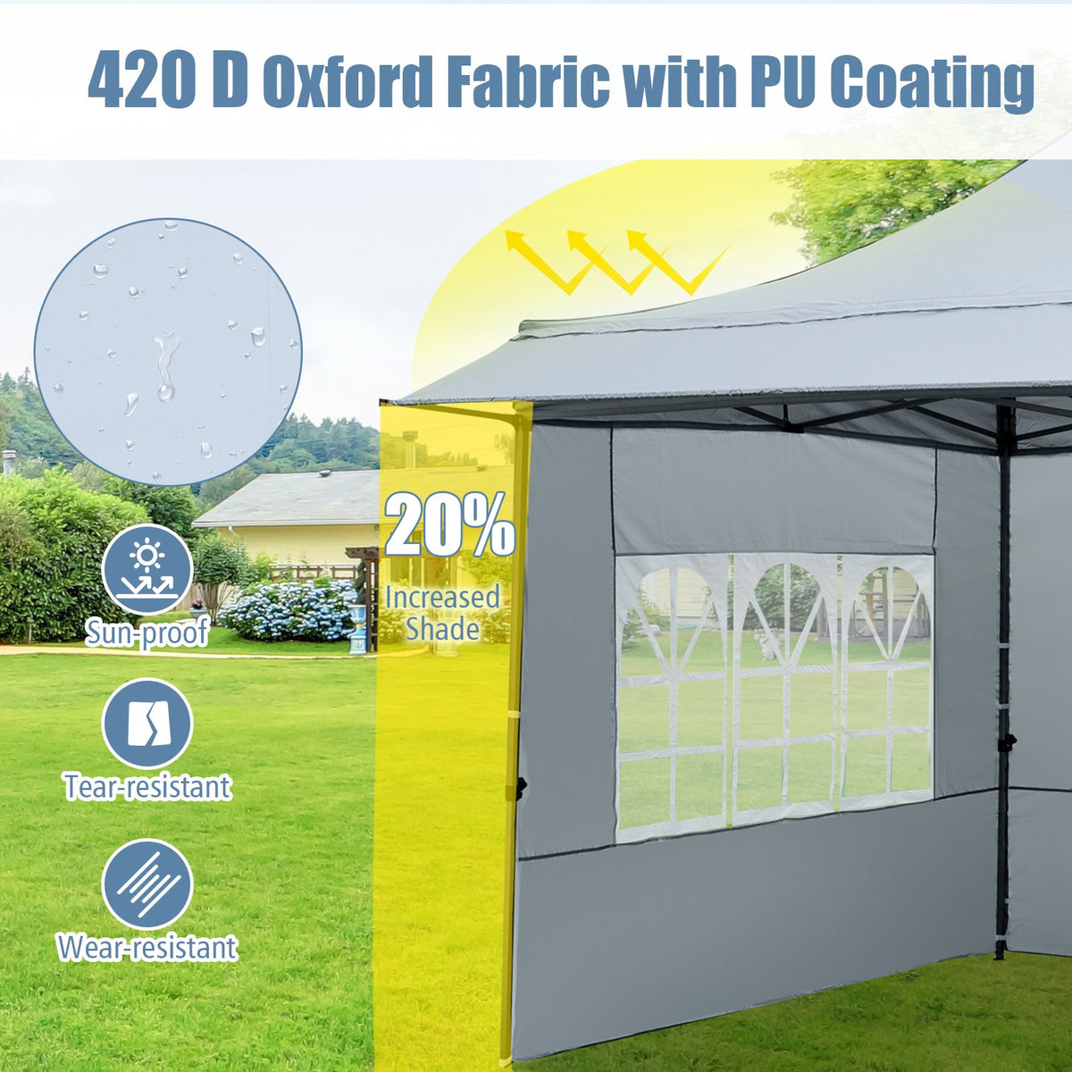 10 x 10 FT Pop up Canopy Tent with Sidewalls and Awning for Party Picnic Event-Gray view 6