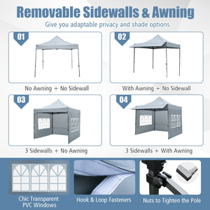 10 x 10 FT Pop up Canopy Tent with Sidewalls and Awning for Party Picnic Event-Gray view 7