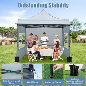 10 x 10 FT Pop up Canopy Tent with Sidewalls and Awning for Party Picnic Event-Gray view 8