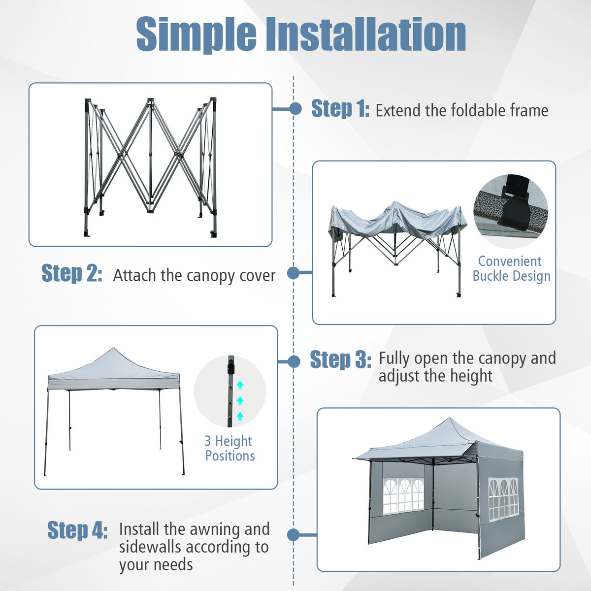 10 x 10 FT Pop up Canopy Tent with Sidewalls and Awning for Party Picnic Event-Gray view 9