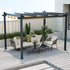 10 x 12 Feet Outdoor Aluminum Retractable Pergola Canopy Shelter Grape Trellis-Beige view 2