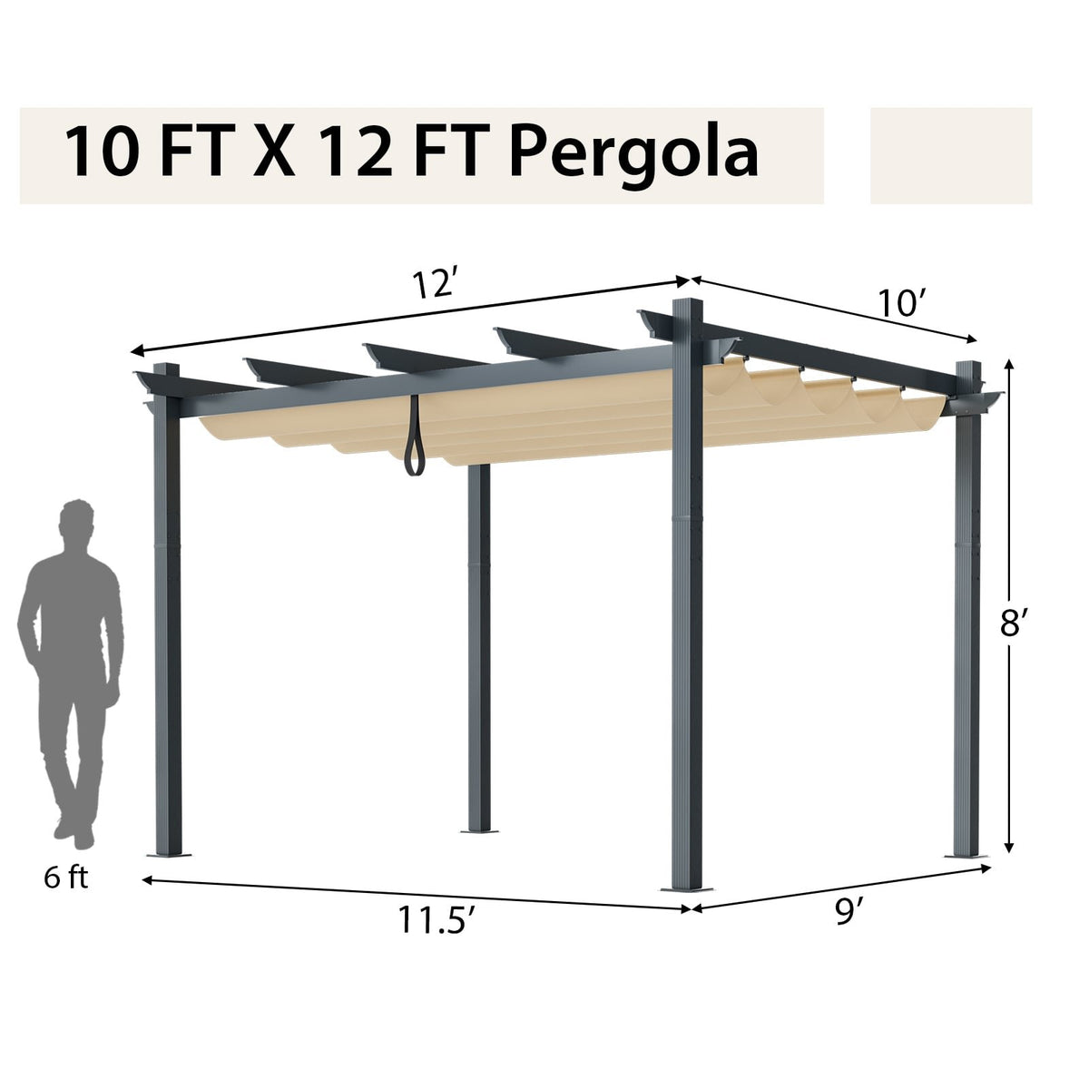 10 x 12 Feet Outdoor Aluminum Retractable Pergola Canopy Shelter Grape Trellis-Beige view 5