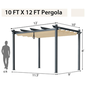 10 x 12 Feet Outdoor Aluminum Retractable Pergola Canopy Shelter Grape Trellis-Beige view 5