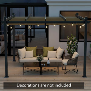 10 x 12 Feet Outdoor Aluminum Retractable Pergola Canopy Shelter Grape Trellis-Beige view 6