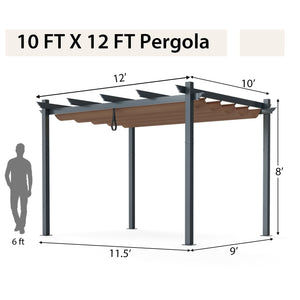 10 x 12 Feet Outdoor Aluminum Retractable Pergola Canopy Shelter Grape Trellis-Coffee view 5