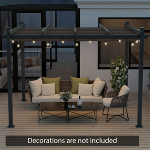 10 x 12 Feet Outdoor Aluminum Retractable Pergola Canopy Shelter Grape Trellis-Coffee view 6