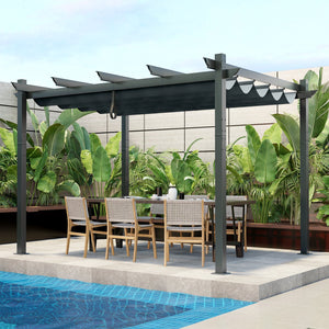 10 x 12 Feet Outdoor Aluminum Retractable Pergola Canopy Shelter Grape Trellis-Gray view 3