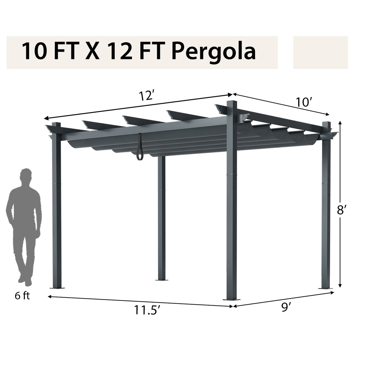 10 x 12 Feet Outdoor Aluminum Retractable Pergola Canopy Shelter Grape Trellis-Gray view 5