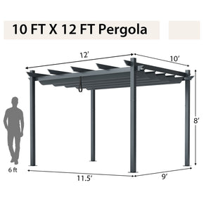 10 x 12 Feet Outdoor Aluminum Retractable Pergola Canopy Shelter Grape Trellis-Gray view 5