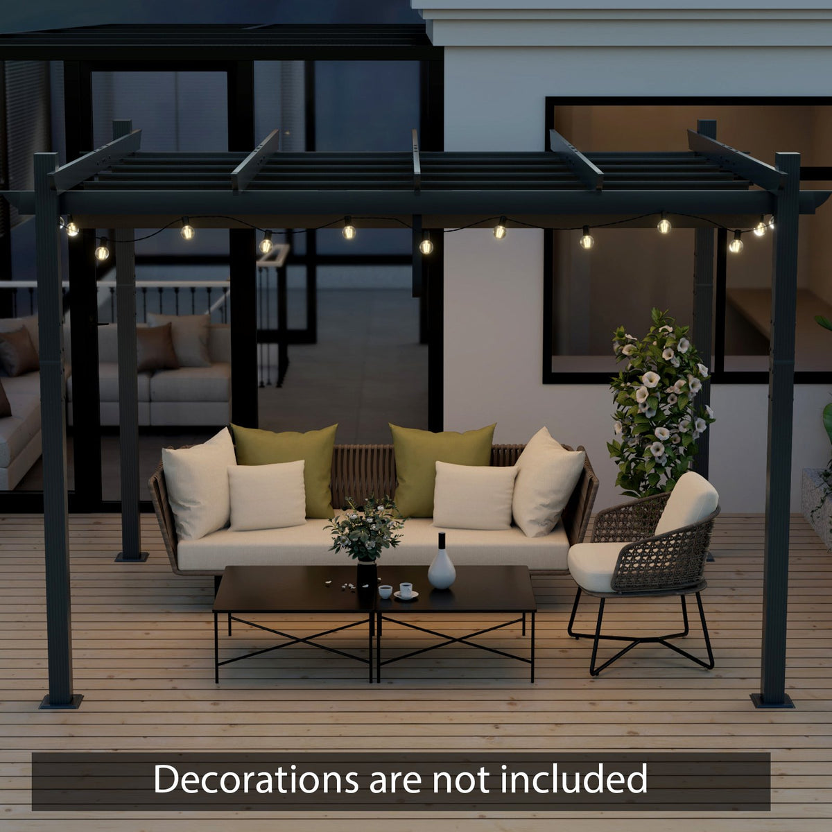10 x 12 Feet Outdoor Aluminum Retractable Pergola Canopy Shelter Grape Trellis-Gray view 6