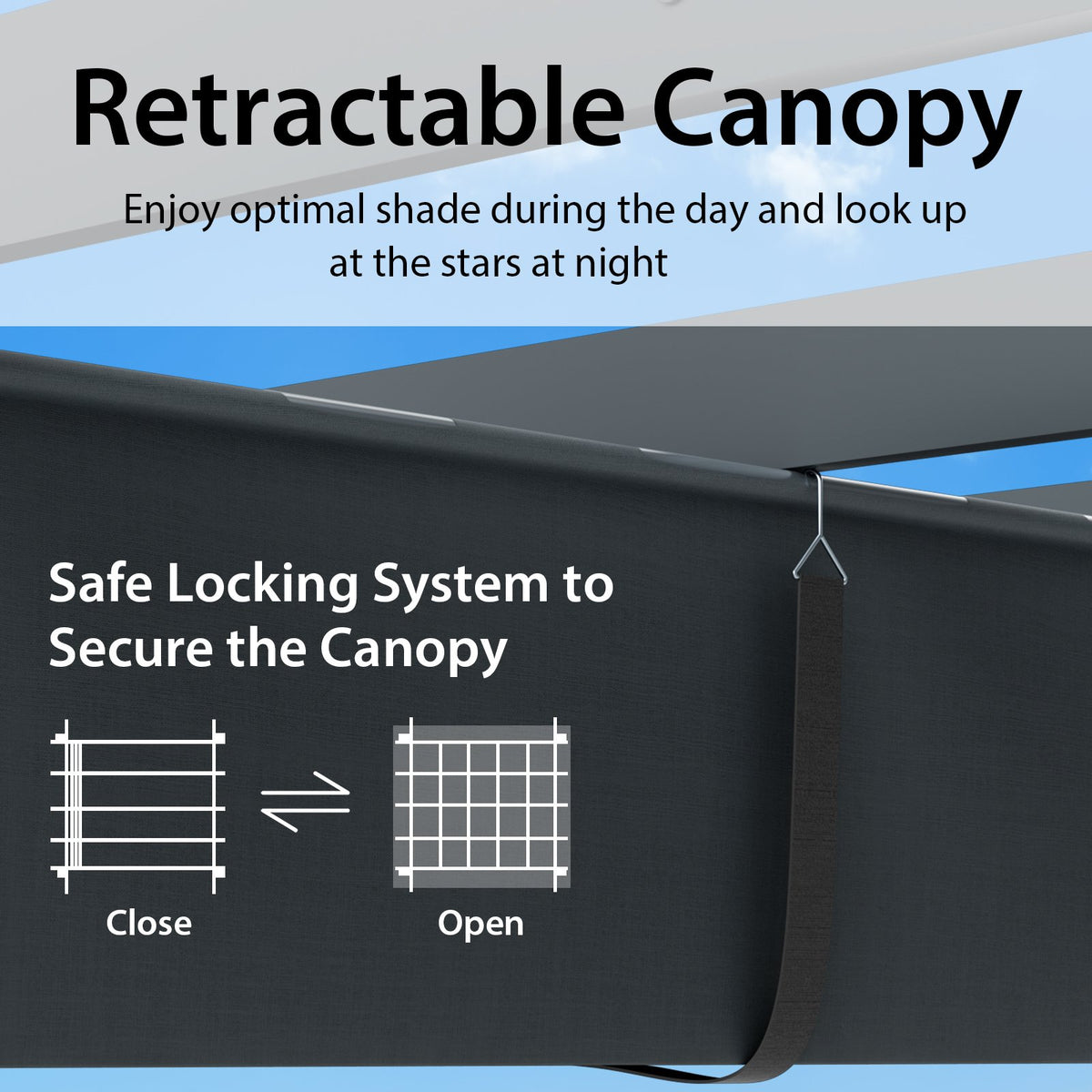 10 x 12 Feet Outdoor Aluminum Retractable Pergola Canopy Shelter Grape Trellis-Gray view 7