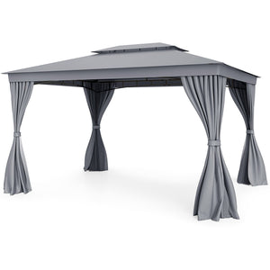 10 x 13 Feet Patio Gazebo Double-Roof with Mesh Netting and Privacy Curtains-Gray