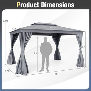 10 x 13 Feet Patio Gazebo Double-Roof with Mesh Netting and Privacy Curtains-Gray view 5