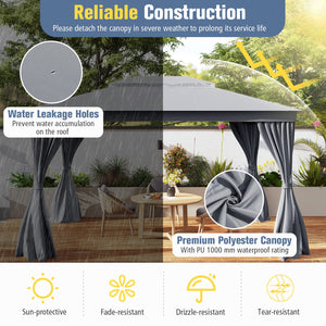 10 x 13 Feet Patio Gazebo Double-Roof with Mesh Netting and Privacy Curtains-Gray view 6