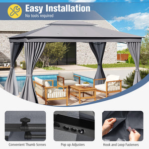 10 x 13 Feet Patio Gazebo Double-Roof with Mesh Netting and Privacy Curtains-Gray view 7