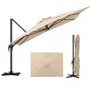 10 x 13 FT Cantilever Patio Umbrella with 360-Degree Rotation and 5 Tilt Positions-Beige view 4