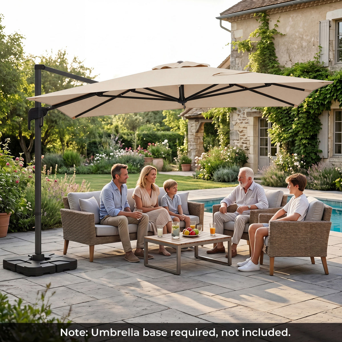 10 x 13 FT Cantilever Patio Umbrella with 360-Degree Rotation and 5 Tilt Positions-Beige view 6